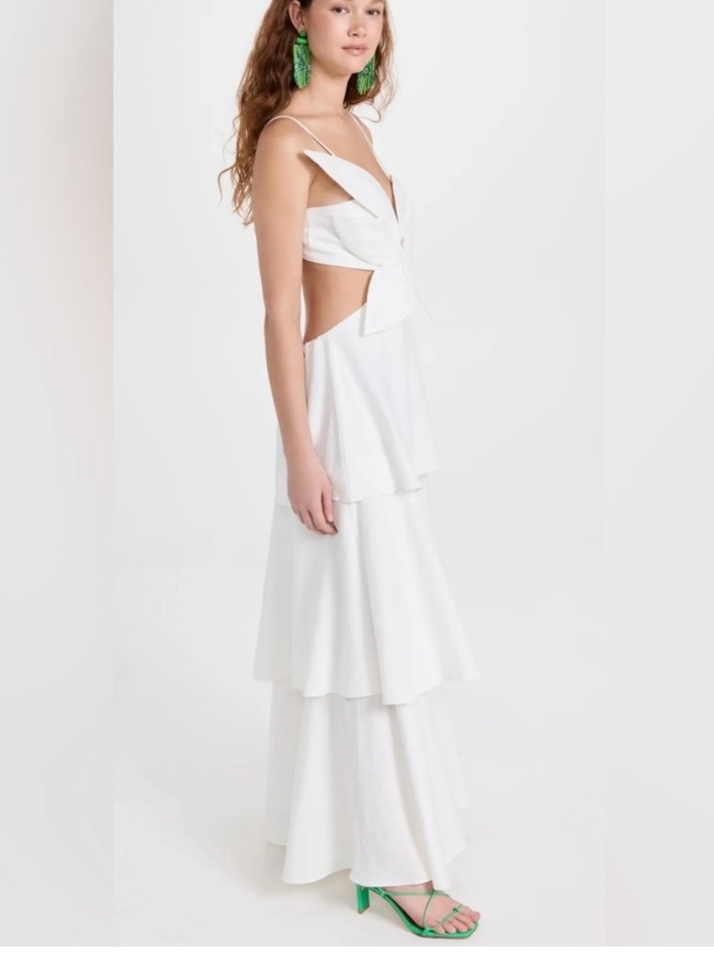 FARM Rio Off-White Tiered Maxi Dress with Front Knot - Picture 3 of 4